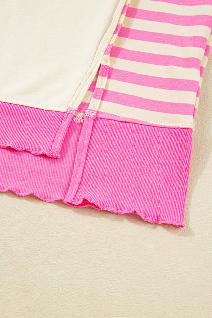 Pink Stripe Polo-Collar Drop-Shoulder Pullover — plus-size sweatshirt, Kothlis