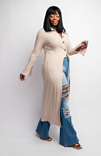 Deliah Plus Size Rib Knit Cardigan With Button Up Front