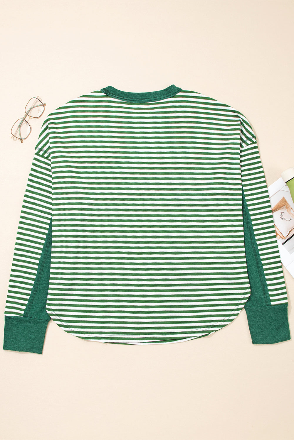 Green Stripe Thermal - Exposed-Seam Patchwork — plus-size long-sleeve top, Kothlis