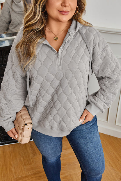 Gray Quilted Quarter-Zip Hoodie — plus-size sweatshirt, Kothlis