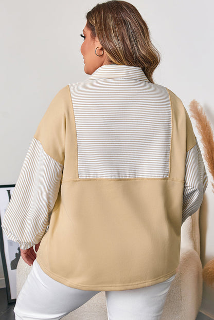 Khaki Stripe Half-Zip - French Terry Comfort — plus-size sweatshirt, Kothlis
