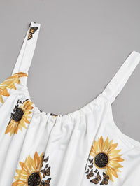 Plus Size Sunflower Print Sleeveless Wrap Dress