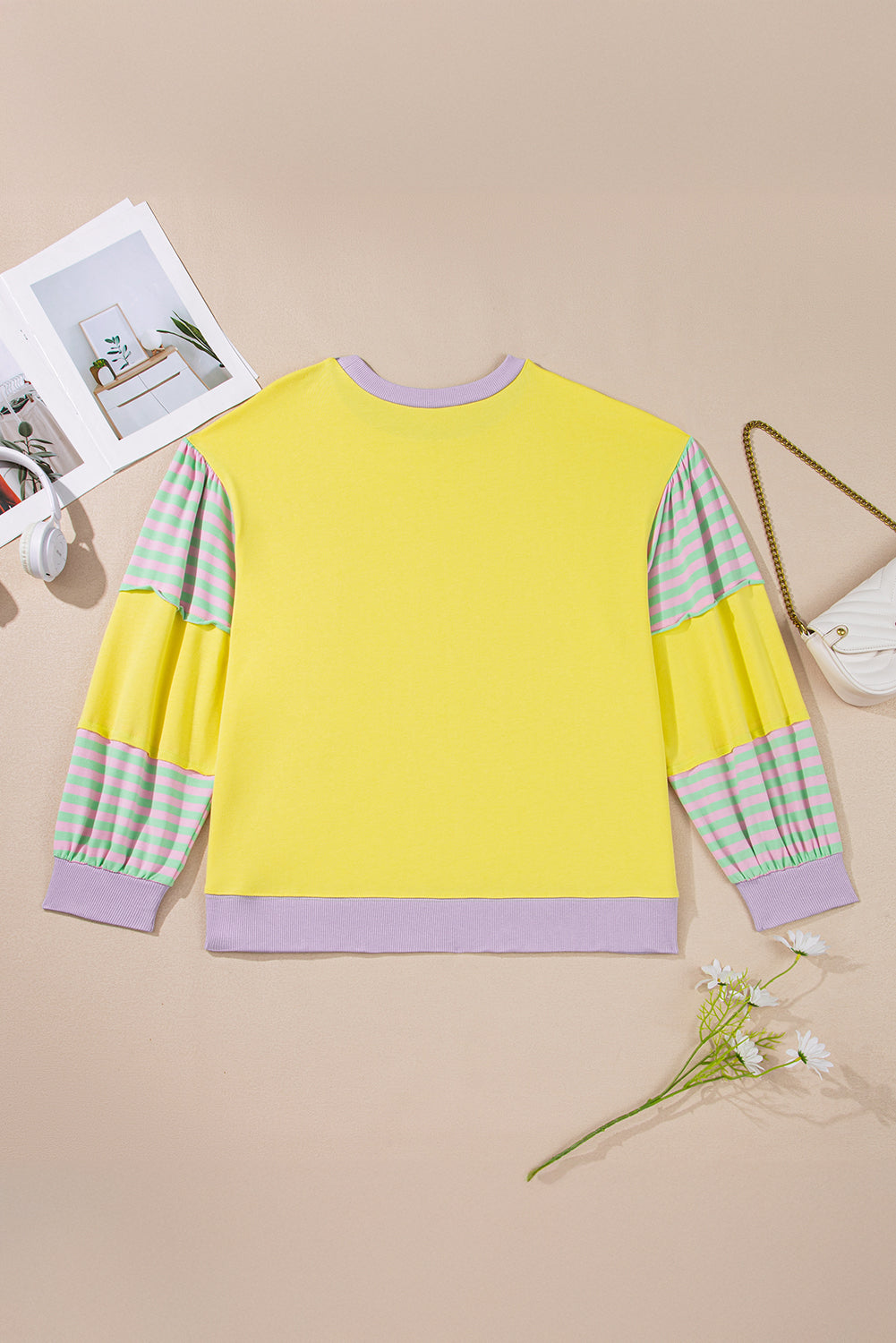 Yellow Stripe Colorblock Crewneck Sweatshirt — plus-size sweatshirt, Kothlis