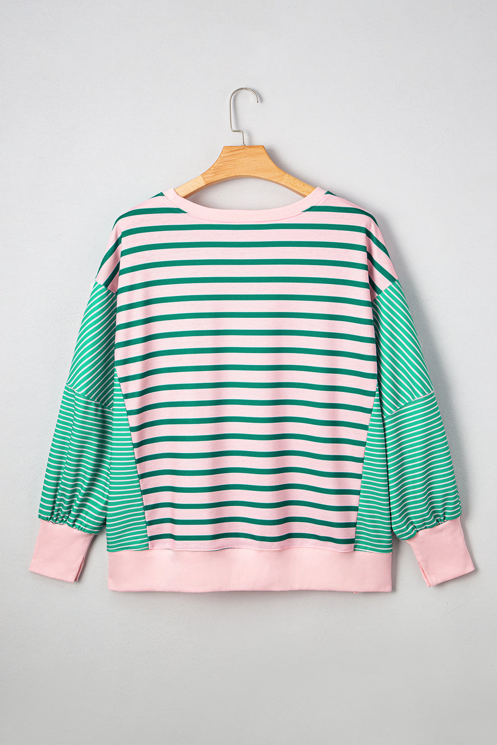 Green Stripe Side-Slit Colorblock Sweatshirt — plus-size sweatshirt, Kothlis