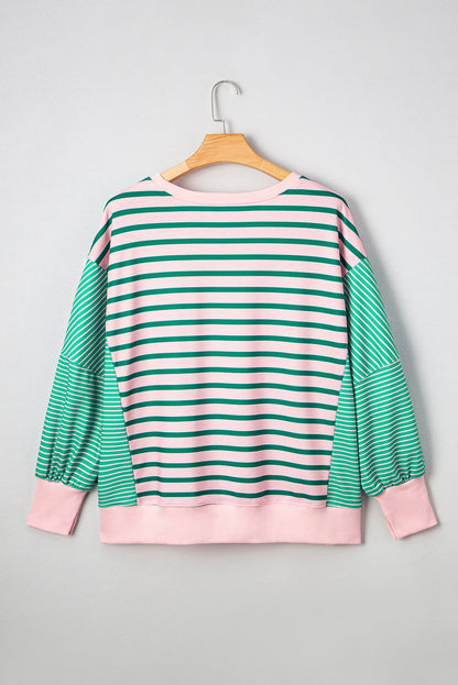 Green Stripe Side-Slit Colorblock Sweatshirt — plus-size sweatshirt, Kothlis