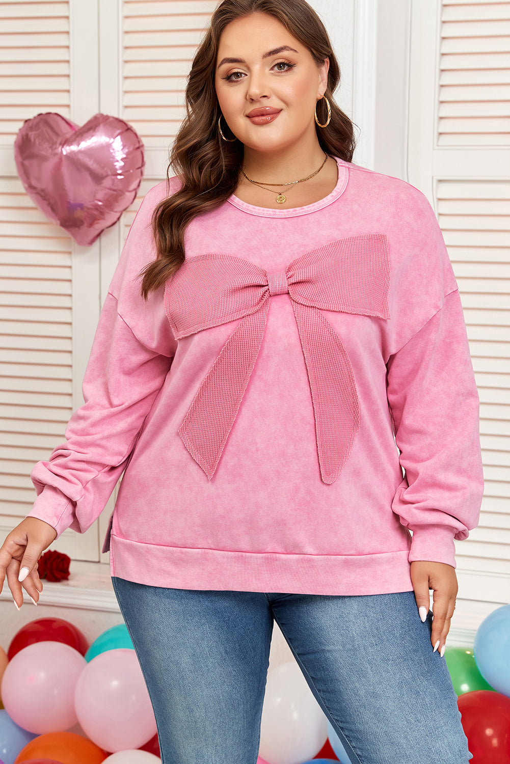 Bonbon Bowknot Waffle Sweatshirt - Mineral Wash — plus-size sweatshirt, Kothlis