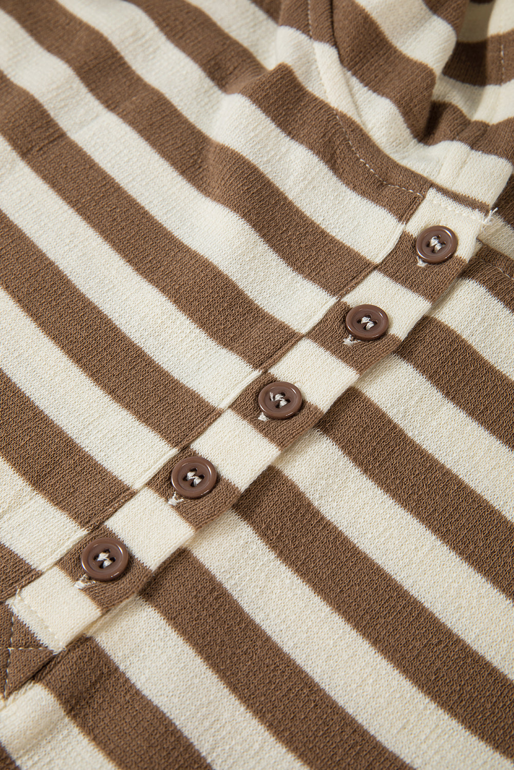 Brown Stripe Quarter-Button Drop-Sleeve Hoodie — plus-size sweatshirt, Kothlis