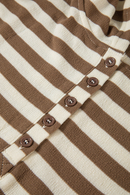 Brown Stripe Quarter-Button Drop-Sleeve Hoodie — plus-size sweatshirt, Kothlis