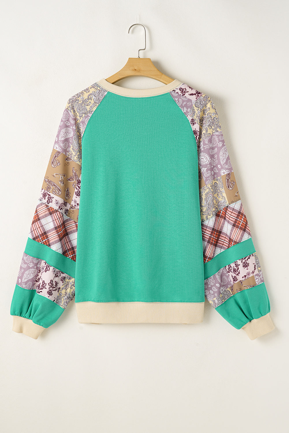 Sky Blue Plaid + Floral Raglan Sweatshirt — plus-size sweatshirt, Kothlis