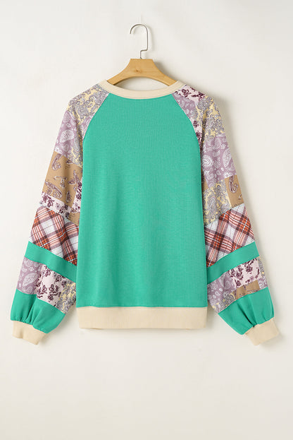 Sky Blue Plaid + Floral Raglan Sweatshirt — plus-size sweatshirt, Kothlis
