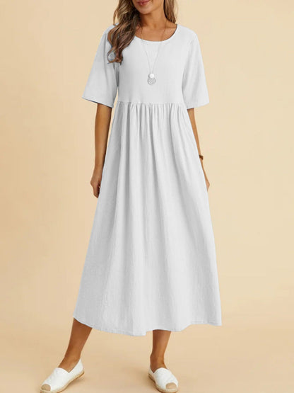 Cotton-Linen Pocket Midi - Round Neck — plus-size dress, Kothlis