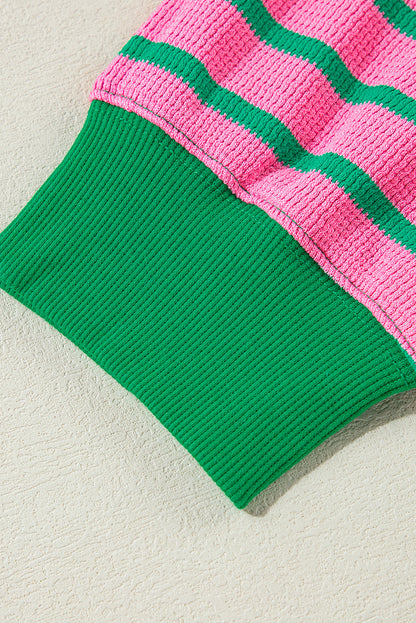 Pink Stripe Waffle Crewneck - Soft Everyday Layer — plus-size sweatshirt, Kothlis