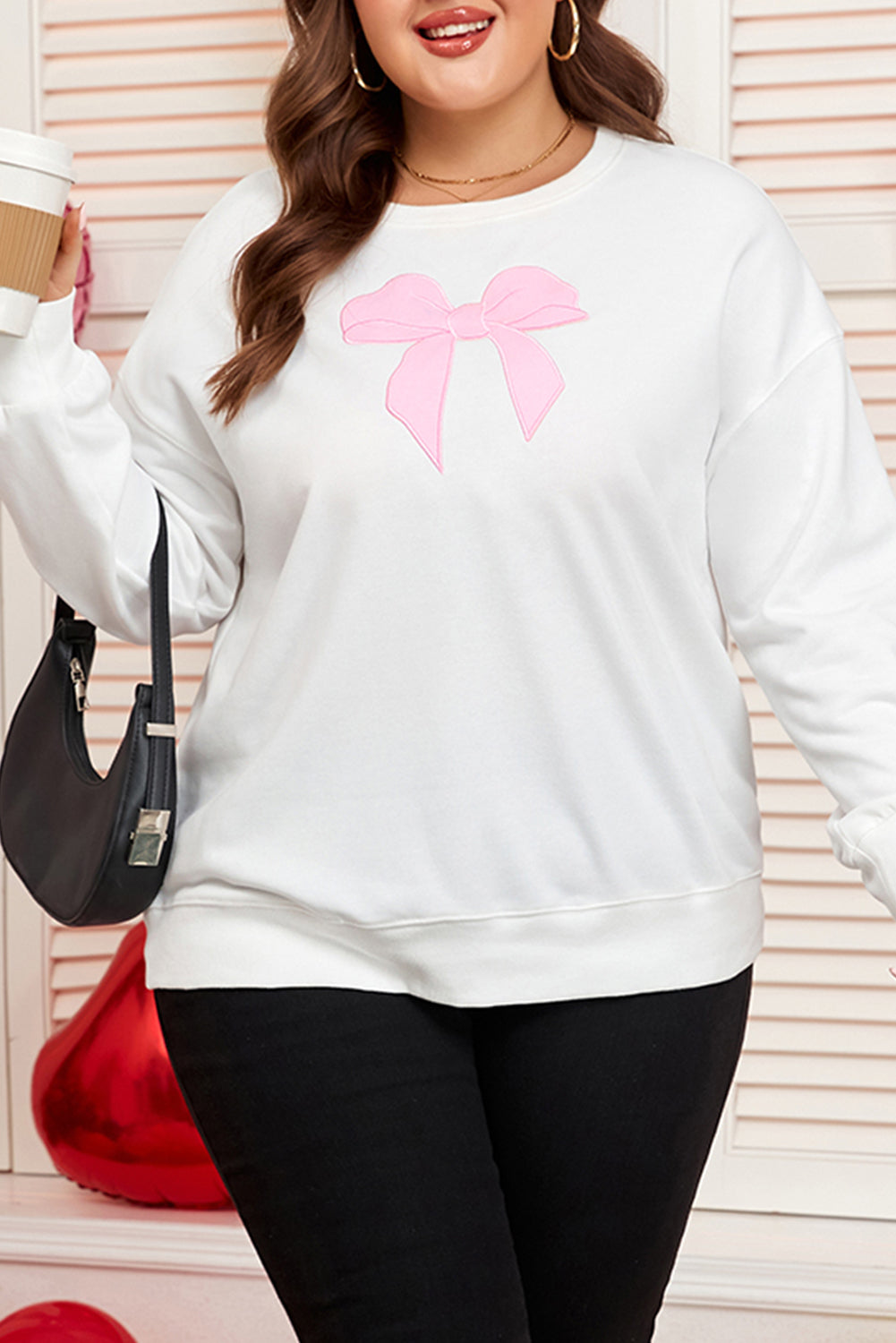 Beige Big-Bow Drop-Shoulder Sweatshirt — plus-size sweatshirt, Kothlis