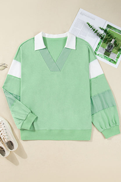 Moonlight Jade V-Neck Colorblock Sweatshirt — plus-size sweatshirt, Kothlis