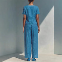 Women's Loose Short-Sleeve Top & High-Waist Pants Set – Plus Size Friendly