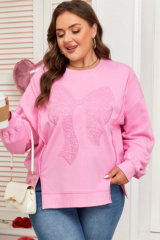Pink Big-Bow Lace Dolman Sweatshirt, plus size sweatshirt, from Kothlis