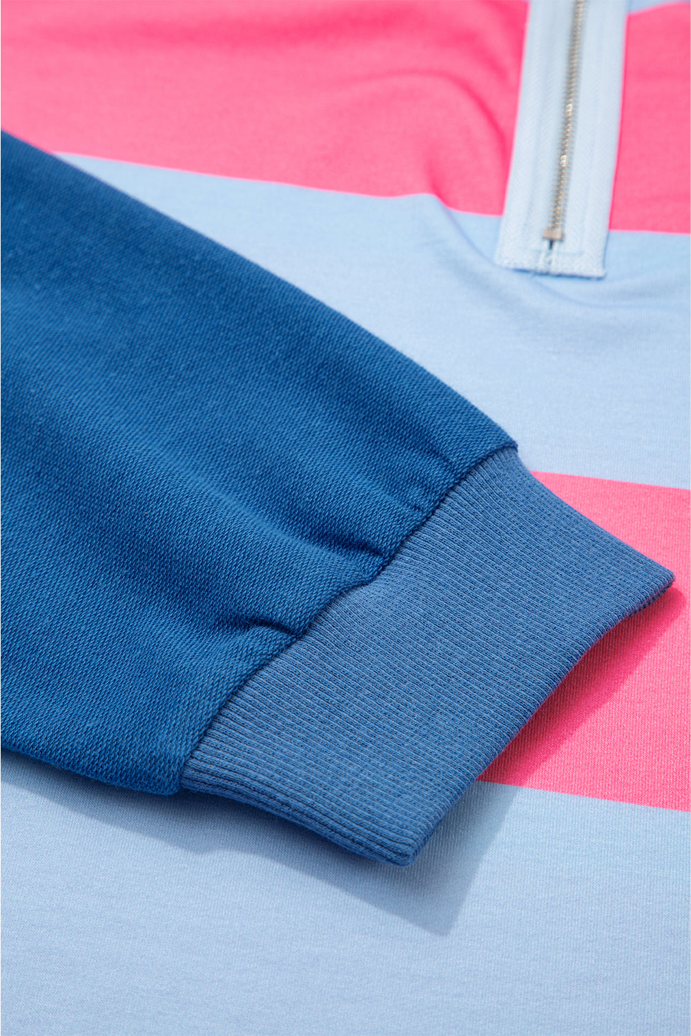 Blue Stripe Zip-Up Colorblock Pullover — plus-size sweatshirt, Kothlis
