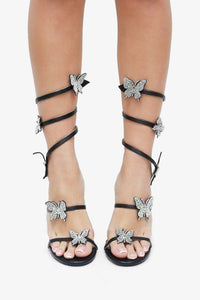 Melanie Butterfly Crystal Detail Spiral Strap Heels