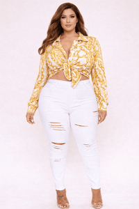 Mesh Luxe Plus Size Chain Print Button-Down Shirt