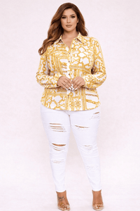Mesh Luxe Plus Size Chain Print Button-Down Shirt