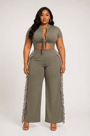 Rodeo Queen Plus Size Fringe Jumpsuit – Wide Leg with Tassel Detail