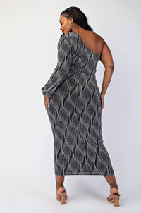 Sabrina Plus Size Glitter Knit One Shoulder Cutout Dress