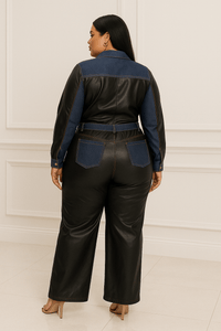 Samara Plus Size Denim Contrast Jacket And Pant Set