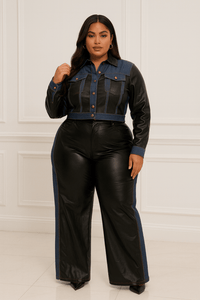 Samara Plus Size Denim Contrast Jacket And Pant Set