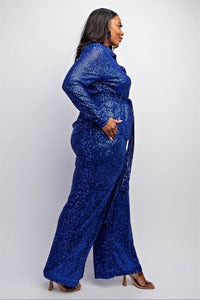 Sylvia Luxury Plus Size Sequin Shirt and Wide Leg Pants Set