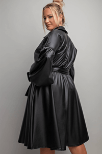 Victoria Plus Size Faux Leather Button Front Fit Flare Dress